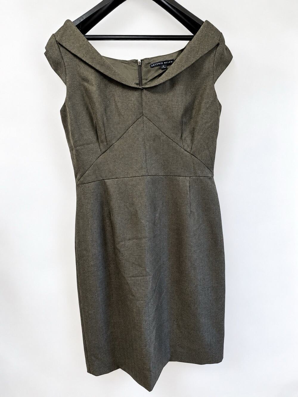 Antonio Melani Women’s Size 10 Gray Herringbone Sheath Dress Cap Sleeve Career